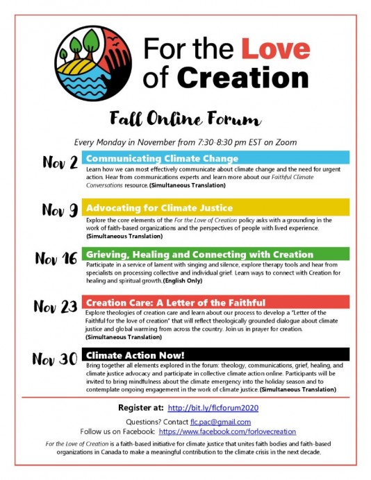 Poster outlining an Online Forum with five sessions
